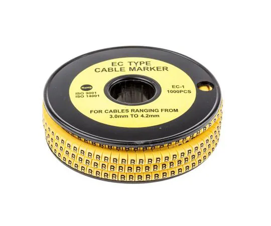 63-8015-59　RS PRO Slide On Cable Marker, Pre-printed B Black on Yellow 3 → 4.2mm Dia. Range　812-0834
