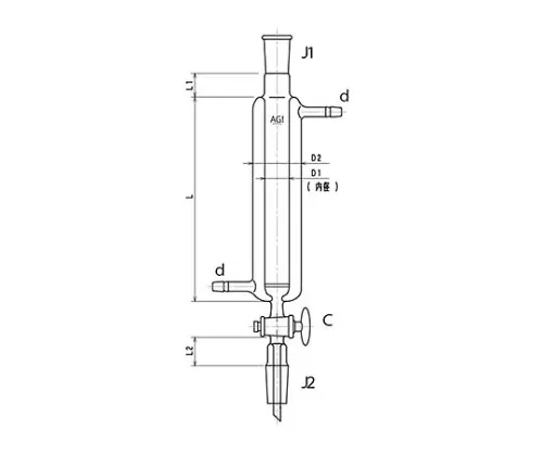 61-4713-43　［Discontinued］Double-Pipe Chromatography Column (Standard Taper Joint) (with Cock, Filter)　3844-10/300-3L
