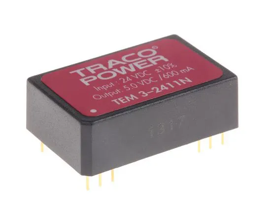 63-7981-98　TRACOPOWER TEM 3N 3W Isolated DC-DC Converter Through Hole, Voltage in 21.6 → 26.4 V dc, Voltage out 5V dc　TEM 3-2411N