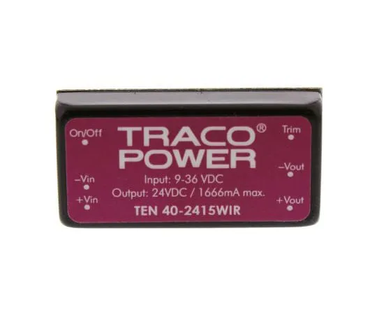 63-7956-74　TRACOPOWER TEN 40WIR 40W Isolated DC-DC Converter Through Hole, Voltage in 9 → 36 V dc, Voltage out 24V dc　TEN 40-2415WIR