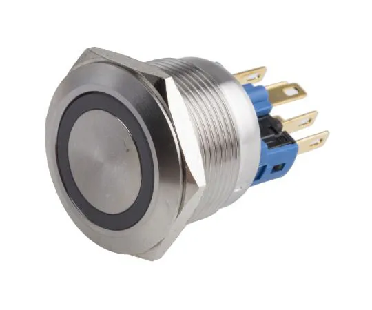 63-8015-31　RS Single Pole Double Throw (SPDT) Momentary Yellow LED Push Button Switch, IP65, IP67, 22 (Dia.)mm, Panel Mount, 250V　811-8569