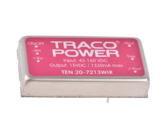 63-7773-65　TRACOPOWER TEN 20WIR 20W Isolated DC-DC Converter Through Hole, Voltage in 43 → 160 V dc, Voltage out 15V dc　TEN 20-7213WIR