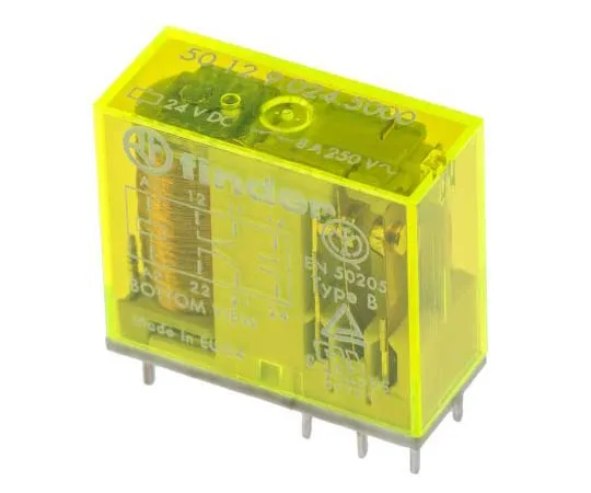 63-7774-03　Finder50 Series DPDT Non-Latching Relay PCB Mount, 24V dc Coil, 15A　50.12.9.024.5000