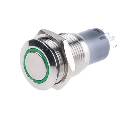 63-8015-11　RS PRO Single Pole Double Throw (SPDT) Momentary Green LED Push Button Switch, IP65, IP67, 16 (Dia.)mm, Panel Mount,　811-8443