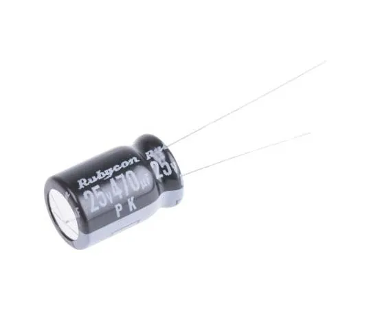 63-7818-10　Rubycon 470μF 25V dc Aluminium Electrolytic Capacitor, Through Hole 8 (Dia.) x 11.5mm +85°C 8mm 3.5mm　25PK470MEFC8X11.5