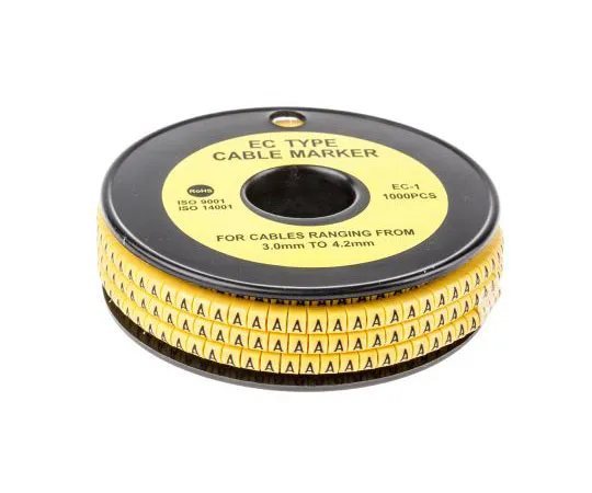 63-8015-58　RS PRO Slide On Cable Marker, Pre-printed A Black on Yellow 3 → 4.2mm Dia. Range　812-0830