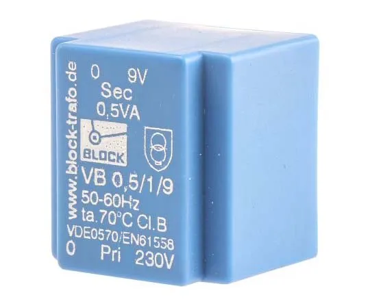 63-7770-38　9V ac 1 Output Through Hole PCB Transformer, 0.5VA　VB 0,5/1/9