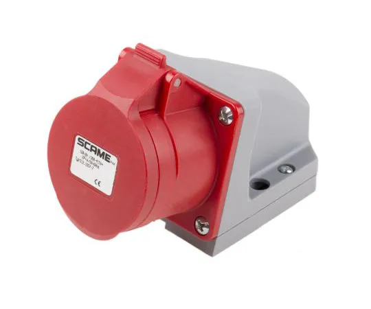 63-8064-55　RS PRO IP44 Red Wall Mount 6P+E Right Angle Industrial Power Socket, Rated At 16A, 415 V　893-7957