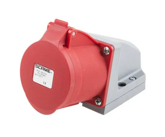63-8064-57　RS PRO IP44 Red Wall Mount 6P+E Right Angle Industrial Power Socket, Rated At 32A, 415 V　893-7966