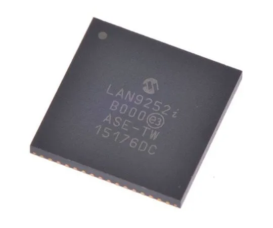 63-8056-51　Microchip, Ethernet Controller, 100Mbps MDI, MDIX, MII, RMII, Host Bus, 3.3 (Max.) V, 64-Pin QFN　LAN9252I/ML