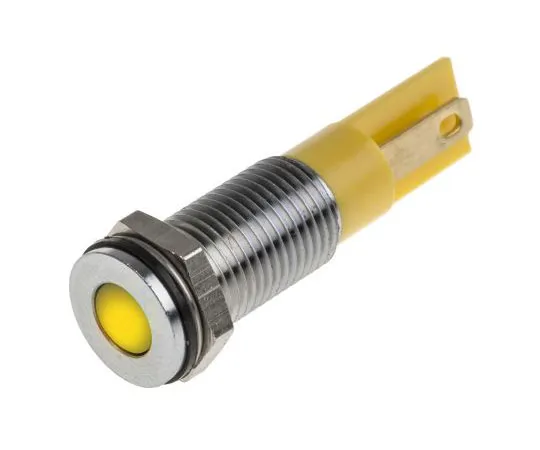 63-8077-18　RS PRO Yellow Indicator, 12 V dc, 8mm Mounting Hole Size, Faston, Solder Lug Termination, IP67　913-2698