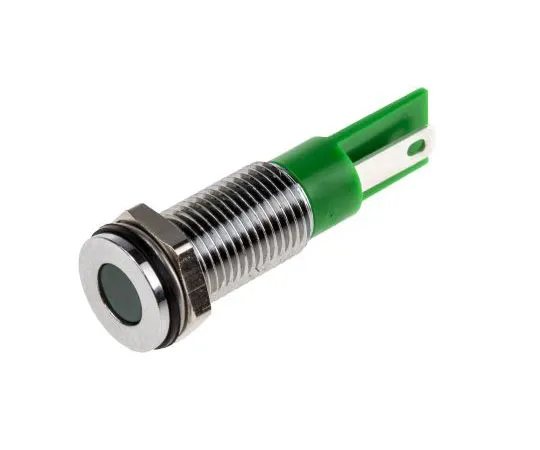 63-8077-13　RS PRO Green Indicator, 6 V dc, 8mm Mounting Hole Size, Faston, Solder Lug Termination, IP67　913-2670