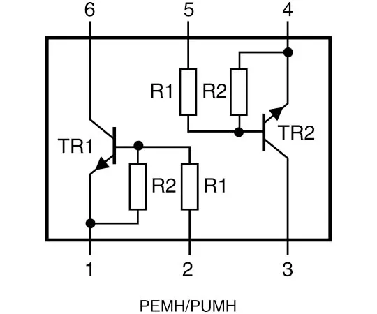 63-8118-77　Nexperia, PUMH4,115, Dual NPN Digital Transistor, 100 mA 50 V 10 kΩ, Ratio Of None, 6-Pin UMT　PUMH4,115