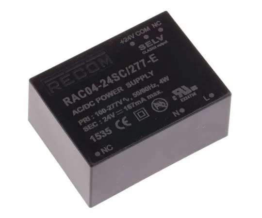 63-8070-80　Recom 4W 1 Output Embedded Switch Mode Power Supply SMPS, 167mA, 24V dc Encapsulated　RAC04-24SC/277-E