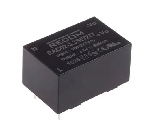 63-8070-36　Recom 2W 1 Output Embedded Switch Mode Power Supply SMPS, 600mA, 3.3V dc Encapsulated　RAC02-3.3SE/277