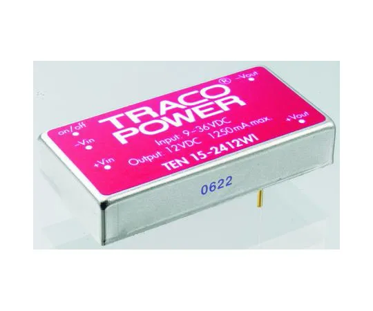 63-8303-46　TRACOPOWER TEN 15WI 15W Isolated DC-DC Converter Through Hole, Voltage in 18 → 75 V dc, Voltage out 3.3V dc　TEN 15-4810WI