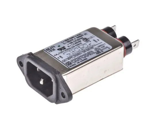 63-8057-12　Male C14 IEC Filter Flange Mount,Spade,Rated At 6A,250 V ac Operating Frequency 50/60Hz　2-6609006-3