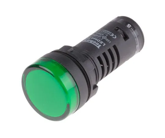 63-8073-99　RS PRO Green LED Pilot Light Complete With Test Circuit, 22mm Cutout, IP65, Round, 12 V ac/dc, 20 mA　909-2493