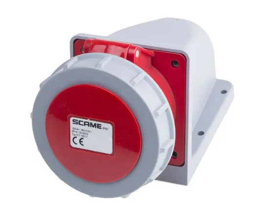 63-8064-62　RS PRO IP67 Red Wall Mount 6P+E Right Angle Industrial Power Socket, Rated At 16A, 415 V　893-7991