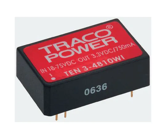 63-8303-69　TRACOPOWER TEN 3WI 3W Isolated DC-DC Converter Through Hole, Voltage in 18 → 75 V dc, Voltage out 3.3V dc　TEN 3-4810WI
