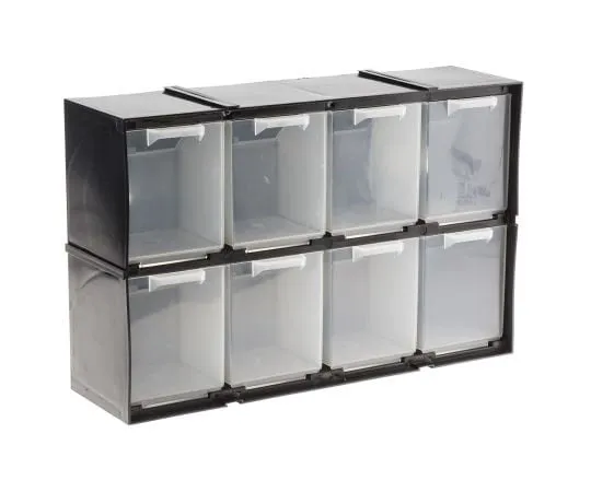 63-8074-22　RS PRO Black, Plastic 8 Drawer Storage Unit, 208mm x 90mm x 325mm　909-6990