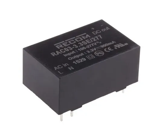 63-8070-41　Recom 3W 1 Output Embedded Switch Mode Power Supply SMPS, 900mA, 3.3V dc Encapsulated　RAC03-3.3SE/277