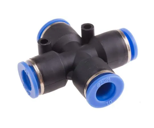 63-8080-14　Pneumatic Cross Tube-to-Tube Adapter Connection A 10mm, B 10mm, C 10mm, D 10mm　916-0930