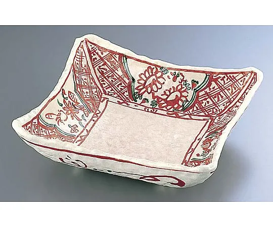 62-6675-75　［Discontinued］Shino Glaze Red Picture Manreki Square Otabara Deep　ROO3401