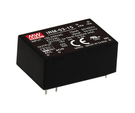 63-8450-64　Mean Well 3W 1 Output Encapsulated Switch Mode Power Supply, 0 → 200mA, 15V dc Encapsulated　IRM-03-15