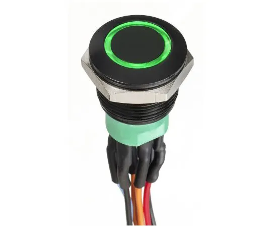 63-9675-49　APEM Double Pole Double Throw (DPDT) Momentary Green LED Push Button Switch, IP67, 19.2 (Dia.)mm, Panel Mount, 30V dc　AV9V12F1020870K