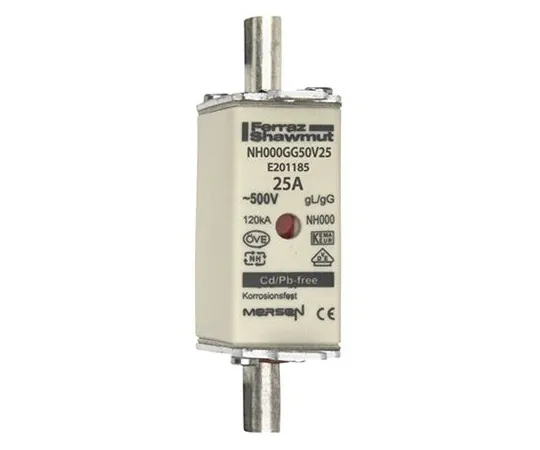 63-9672-70　Mersen 25A 000 NH Centred Tag F***, gG, 500V ac　E201185C
