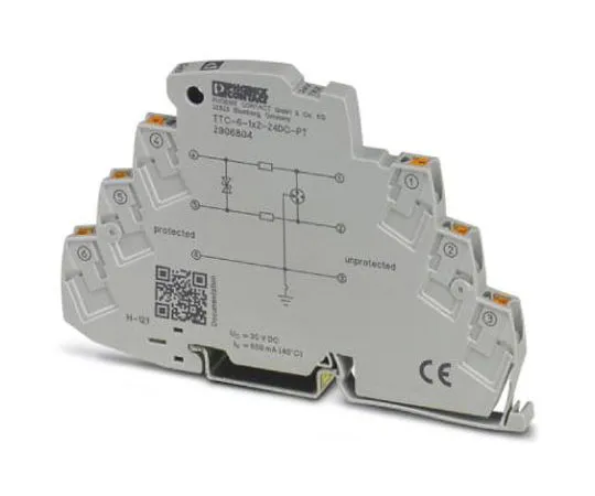 63-8442-10　Phoenix Contact TTC-6-1X2-24DC-PT Series 30 V dc Maximum Voltage Rating 10 (Discharge)kA Maximum Surge Current Surge　2906804