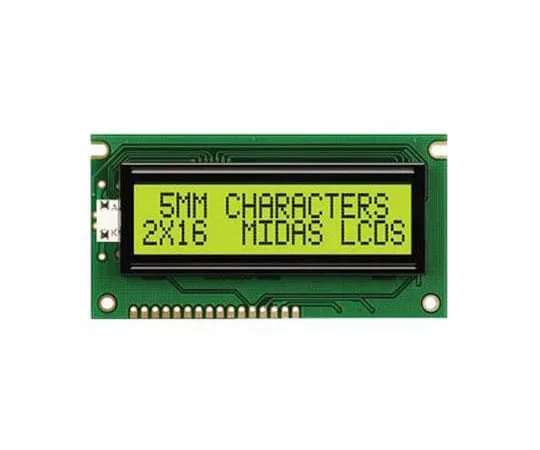 63-8451-16　Midas MC21605A6W-SPR-V2 A Alphanumeric LCD Display, 2 Rows by 16 Characters, Reflective　MC21605A6W-SPR-V2