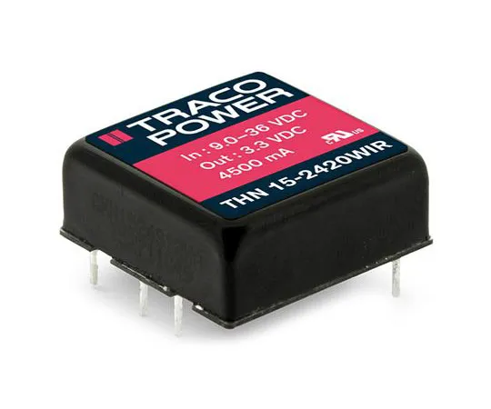 63-8423-89　TRACOPOWER THN 15WIR 15W Isolated DC-DC Converter PCB Mount, Voltage in 9 → 36 V dc, Voltage out ±24V dc Railway　THN 15-2425WIR
