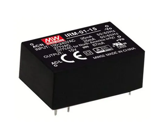 63-8450-53　Mean Well 1W 1 Output Encapsulated Switch Mode Power Supply, 0 → 67mA, 15V dc Encapsulated　IRM-01-15