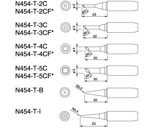 63-4761-52　［Discontinued］Dash Series Tip (For 25 W) Diagonal Cut Shape N454 Series　N454-T-4C