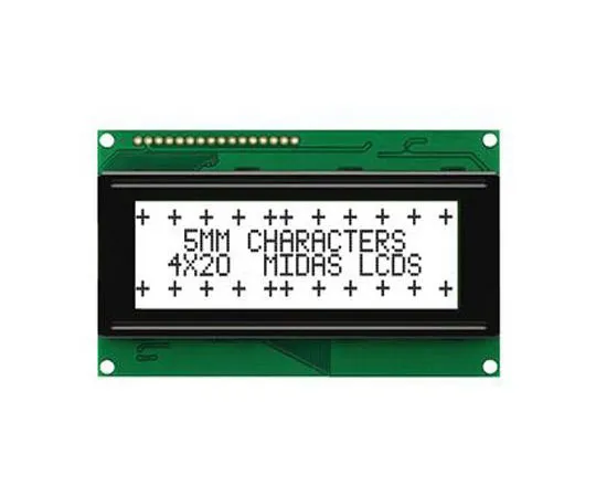 63-8451-13　Midas MC42005A6W-FPTLW-V2 A Alphanumeric LCD Display White, 4 Rows by 20 Characters, Transflective　MC42005A6W-FPTLW-V2