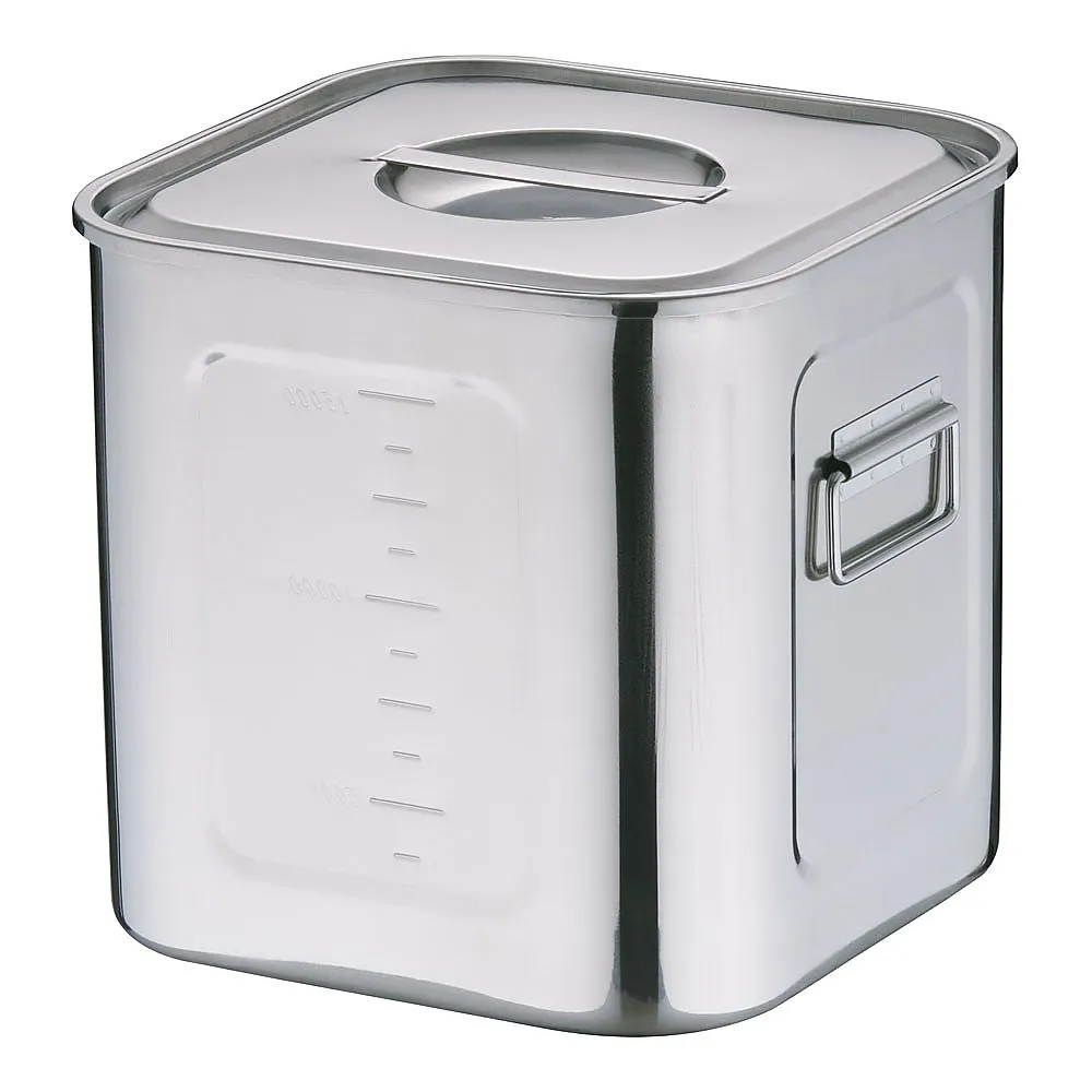 62-6386-16　［Discontinued］18-8 Deep Square Kitchen Pot with Scale (With Hand) 27 cm　AKK06027