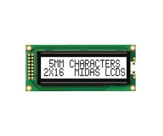 63-8451-06　Midas MC21605B6W-FPTLW-V2 B Alphanumeric LCD Display White, 2 Rows by 16 Characters, Transflective　MC21605B6W-FPTLW-V2