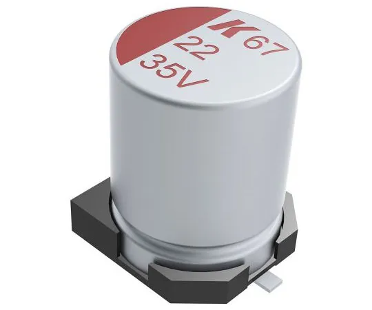 63-8390-57　KEMET 100μF 35V dc Aluminium Polymer Capacitor, Surface Mount 10.3 x 10.3 x 12.6mm +105°C 4.6mm 10.3mm　A767MU107M1VLAE029
