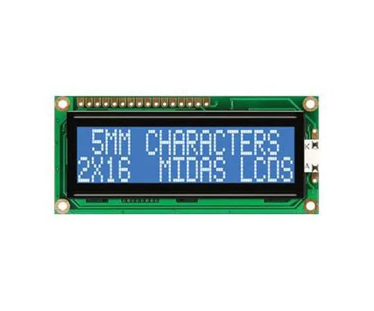 63-8451-07　Midas MC21605G6WD-BNMLW-V2 G Alphanumeric LCD Display, Blue on White, 2 Rows by 16 Characters, Transmissive　MC21605G6WD-BNMLW-V2