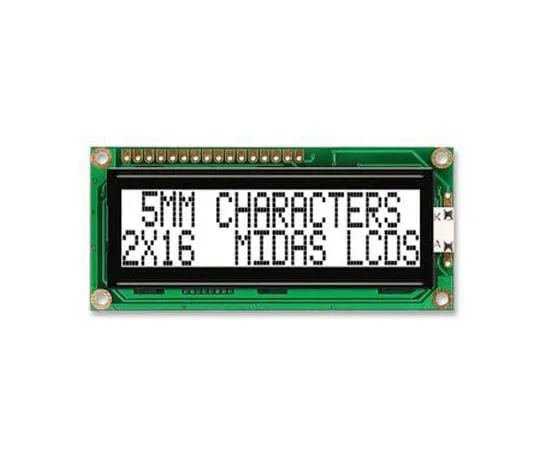 63-8451-05　Midas MC21605G6W-FPTLW-V2 G Alphanumeric LCD Display White, 2 Rows by 16 Characters, Transflective　MC21605G6W-FPTLW-V2