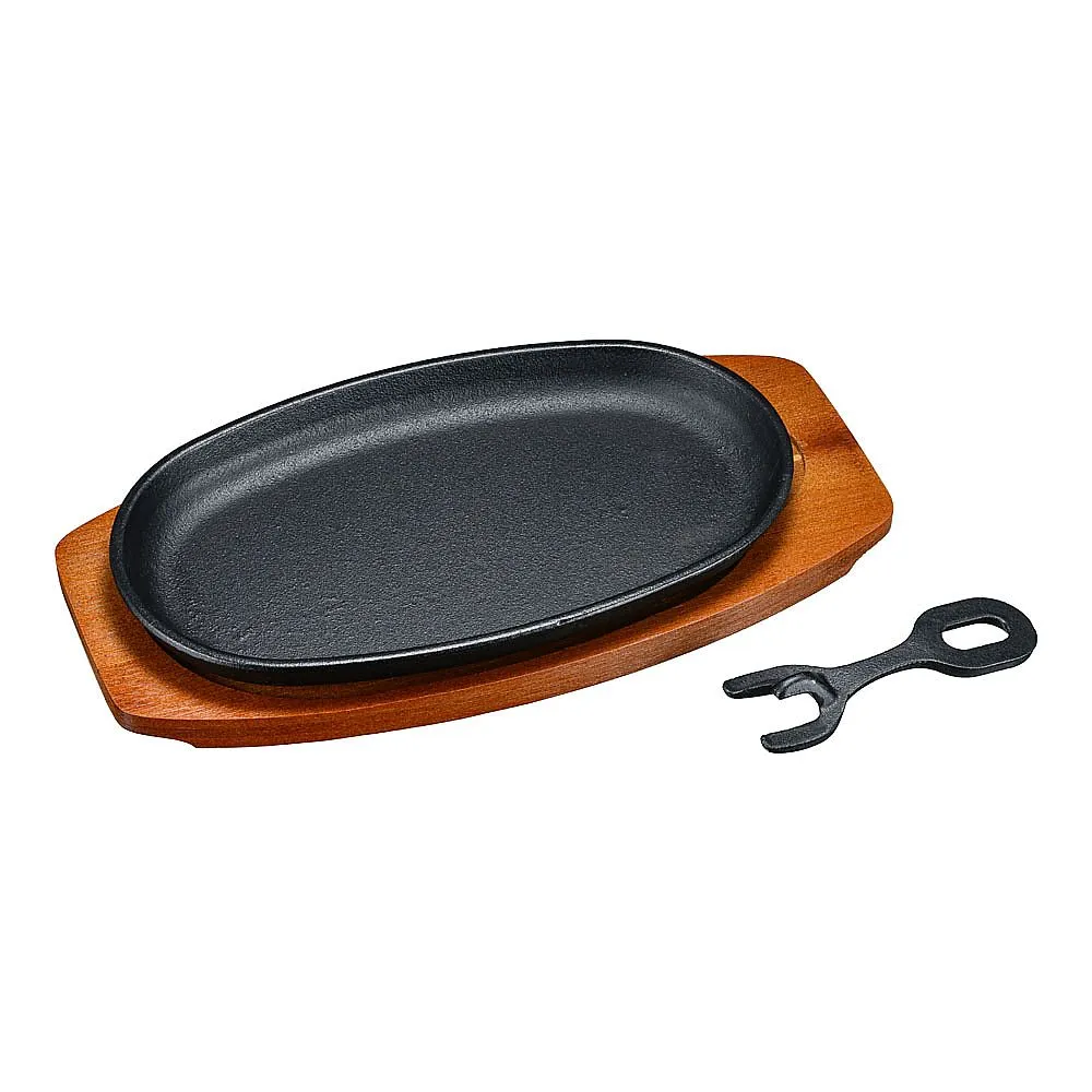 63-1261-18　［Discontinued］Ishigaki Iron Casting Small Size Steak Plate w/Bamboo Base 1-Pack　3973