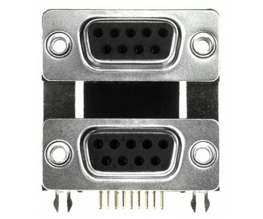 63-8431-18　Norcomp 189 Series, 9 Way Right Angle Stacked PCB D-Sub Connector Female/Female, 2.769mm Pitch, with 4-40 Hex Standoff,　189-009-513R571