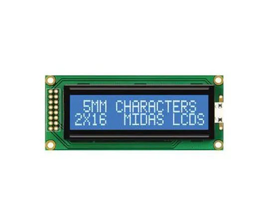 63-8451-04　Midas MC21605B6WD-BNMLW-V2 B Alphanumeric LCD Display, Blue on White, 2 Rows by 16 Characters, Transmissive　MC21605B6WD-BNMLW-V2