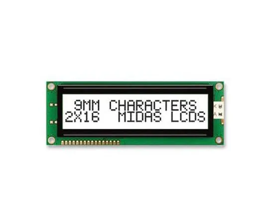 63-8451-10　Midas MC21609AB6W-FPTLW-V2 AB Alphanumeric LCD Display White, 2 Rows by 16 Characters, Transflective　MC21609AB6W-FPTLW-V2