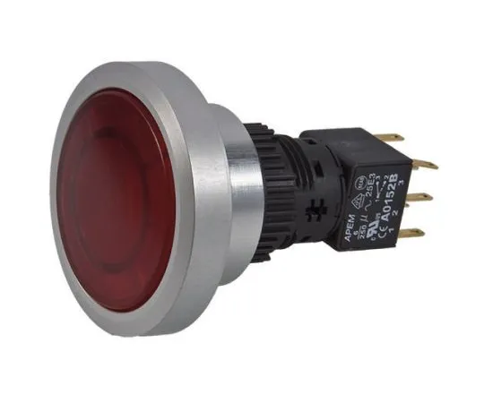 64-0268-32　APEM Double Pole Double Throw (DPDT) Momentary Red LED Push Button Switch, IP65, Panel Mount　A9PFA1Y2BJ1