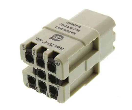 64-0282-21　Han D Series Quick Lock Connector, Female, 8 Way, 10A, 250 V　09210072732