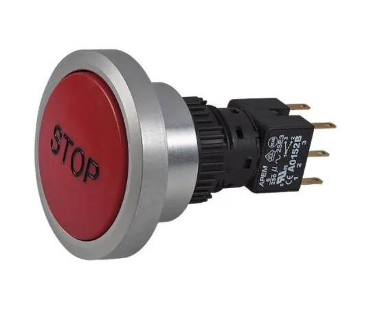 64-0268-31　Apem Double Pole Double Throw (DPDT) Momentary Push Button Switch, IP65, Panel Mount, Stop　A9PFB1Y2GSP5