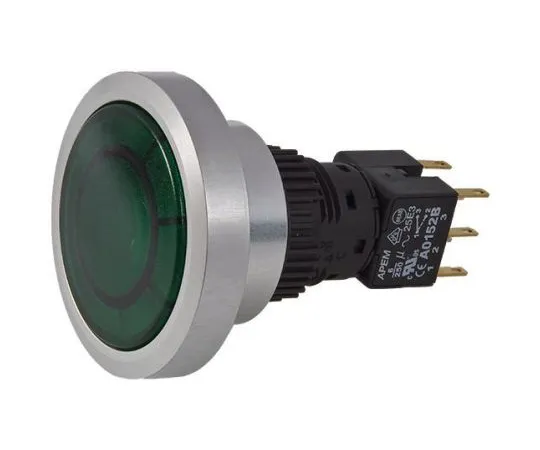 64-0268-30　APEM Double Pole Double Throw (DPDT) Momentary Green LED Push Button Switch, IP65, Panel Mount　A9PFA1Y2EK2